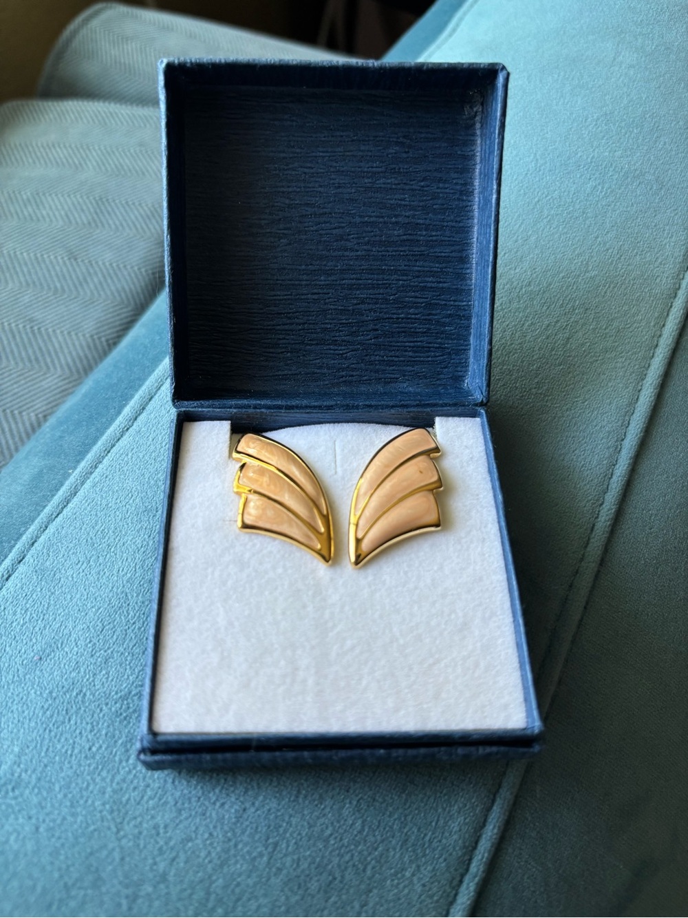 Vintage Napier Peach Enamel & Gold Tone Pierced Earrings – Signed